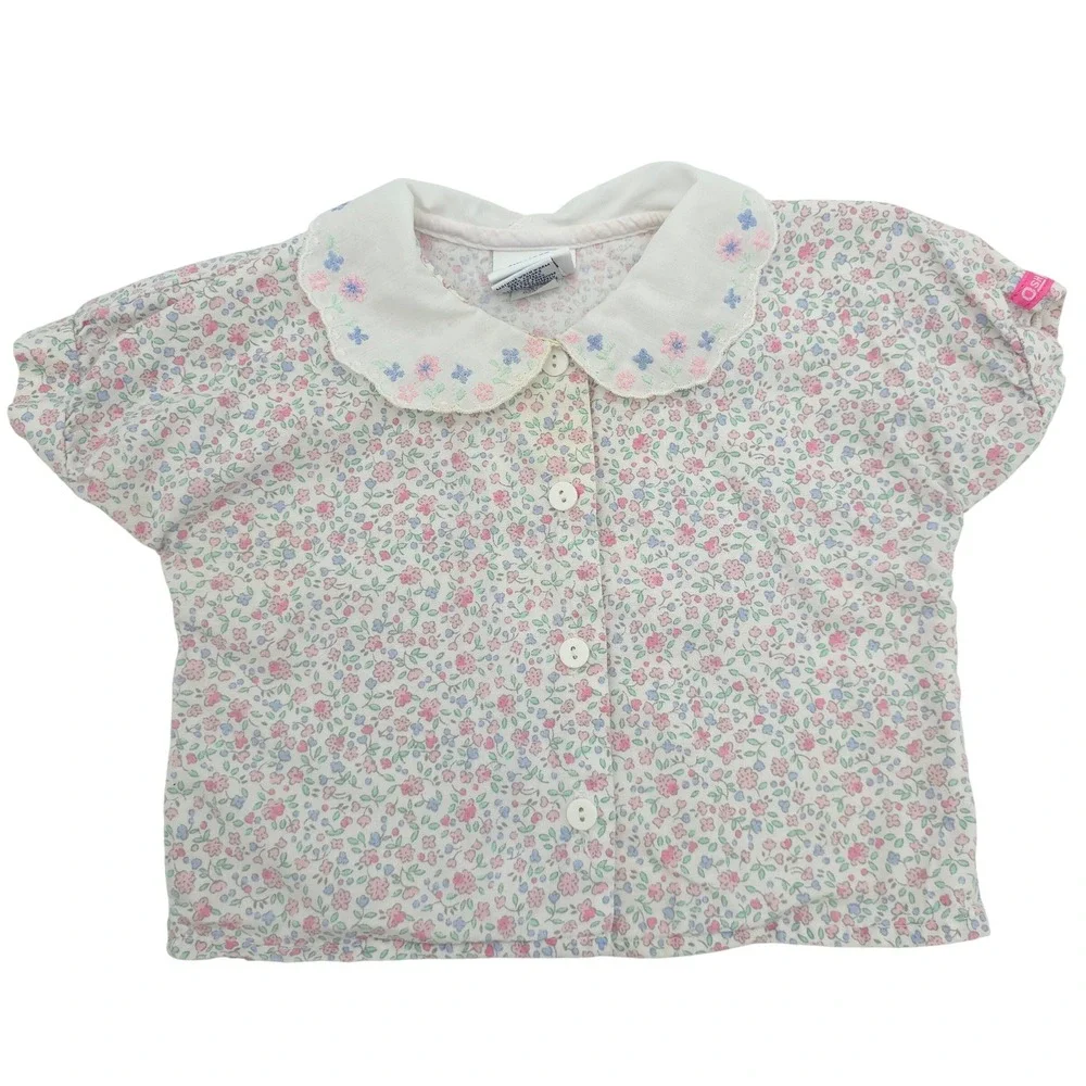 Vintage Floral Embroidered Peter Pan Collar Top OshKosh Blouse Kids 12M